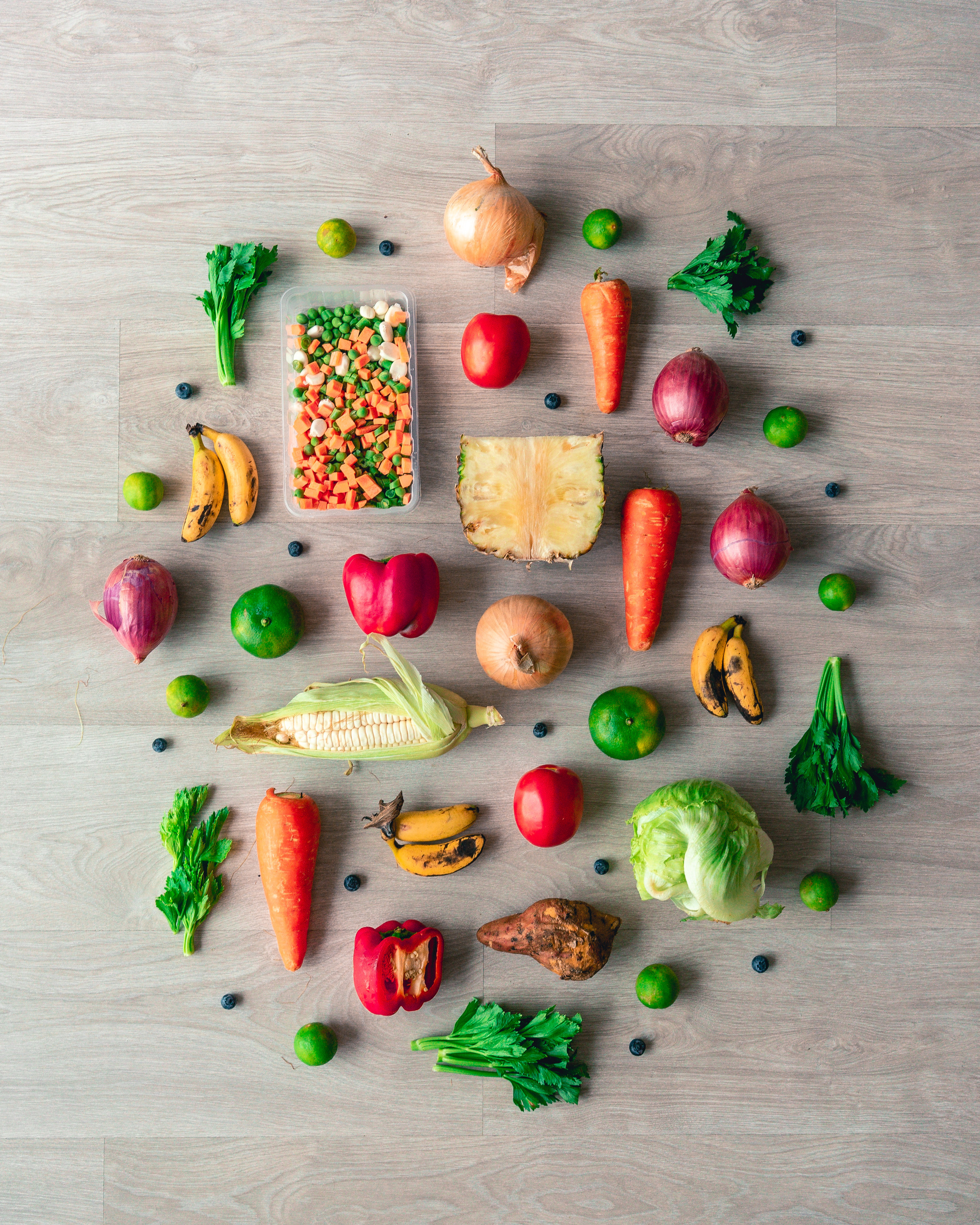 Flat Lay Of Fruits And Vegetables